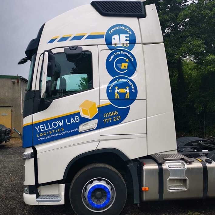 Lorry signwriting for Yellow Lab Loogistics in Launceston Cornwall