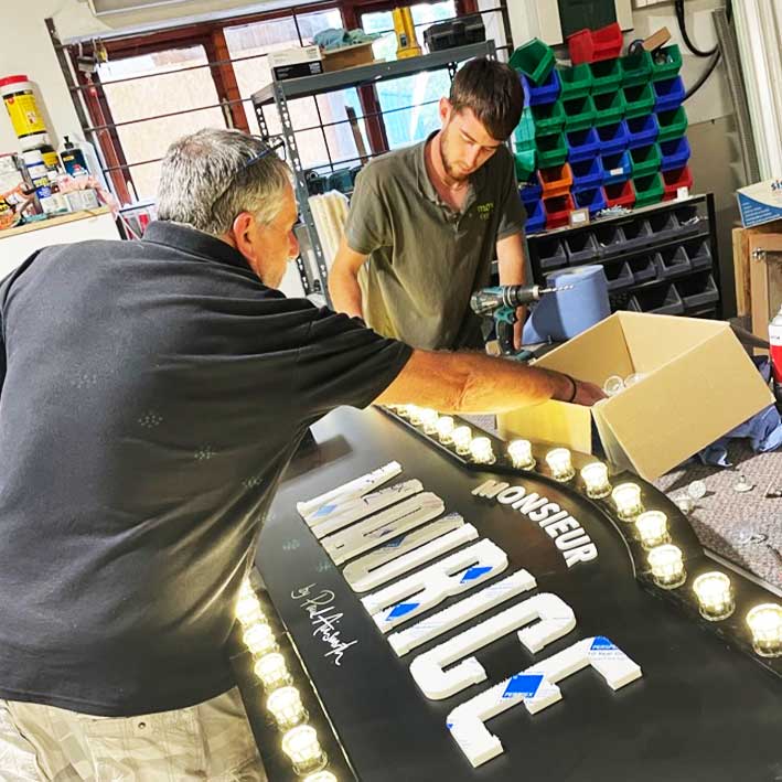 Festoon illuminated LED sign in Cornwall