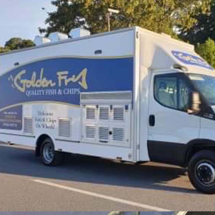 Golden fry fish and chip van graphics, Bodmin Cornwall